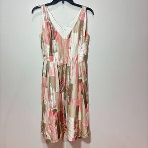 Banana Republic 100% Silk Cream Pink Dress 2 Sleeveless Graphic Fit & Flare